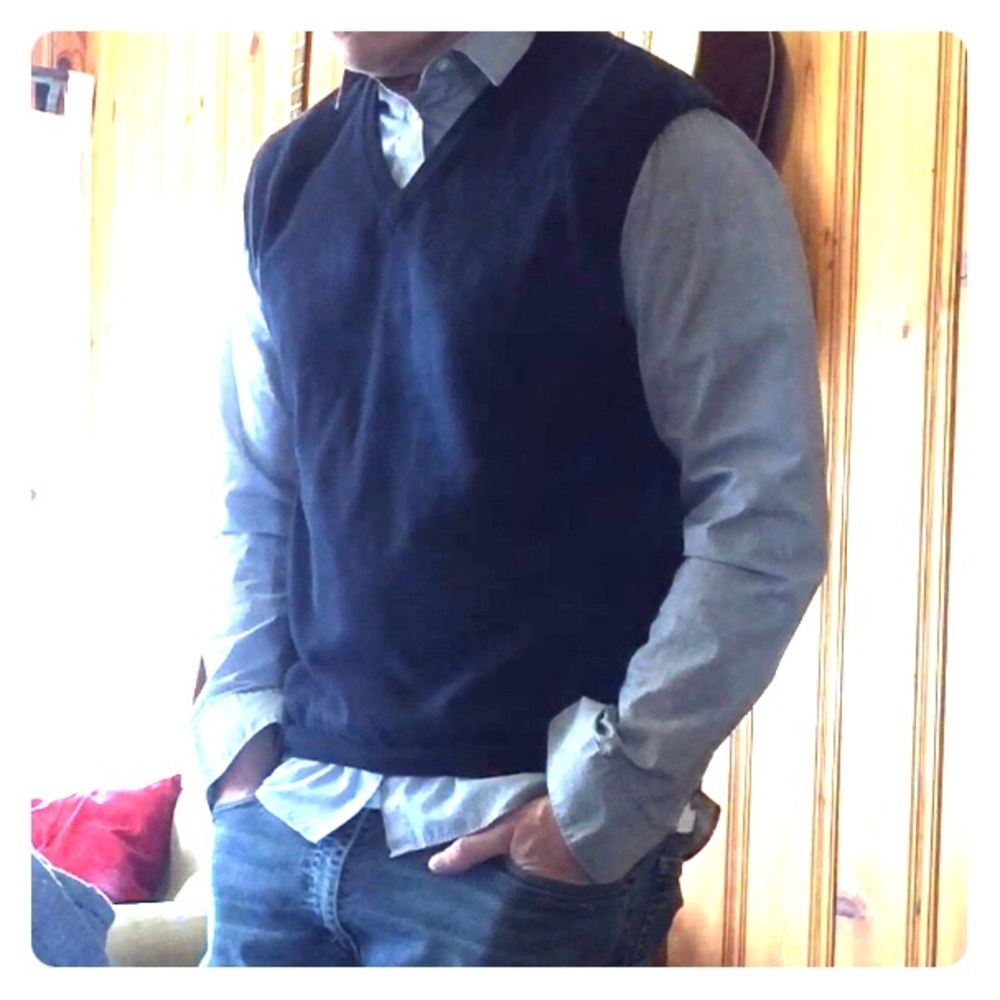 Dark Navy, Almost Black, V-neck Pullover Sweater